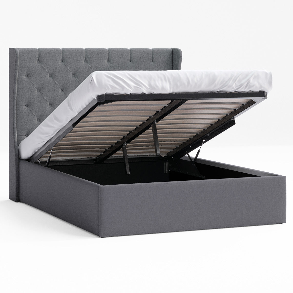 Windsor Gas Lift Storage Wing Bed Frame (Charcoal Fabric)