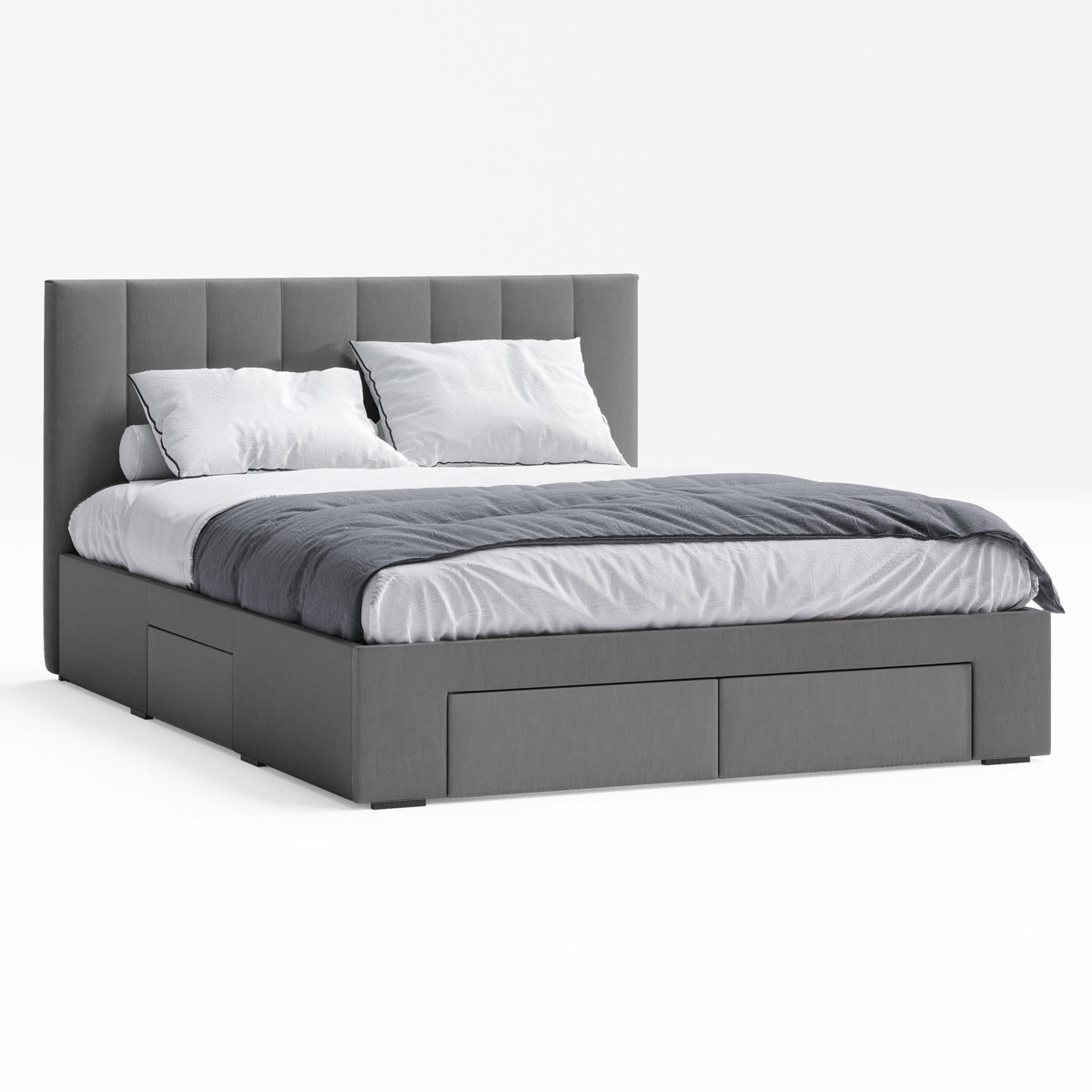 Ormond Storage Bed Frame with Four Extra Large Drawers (Charcoal Fabric)