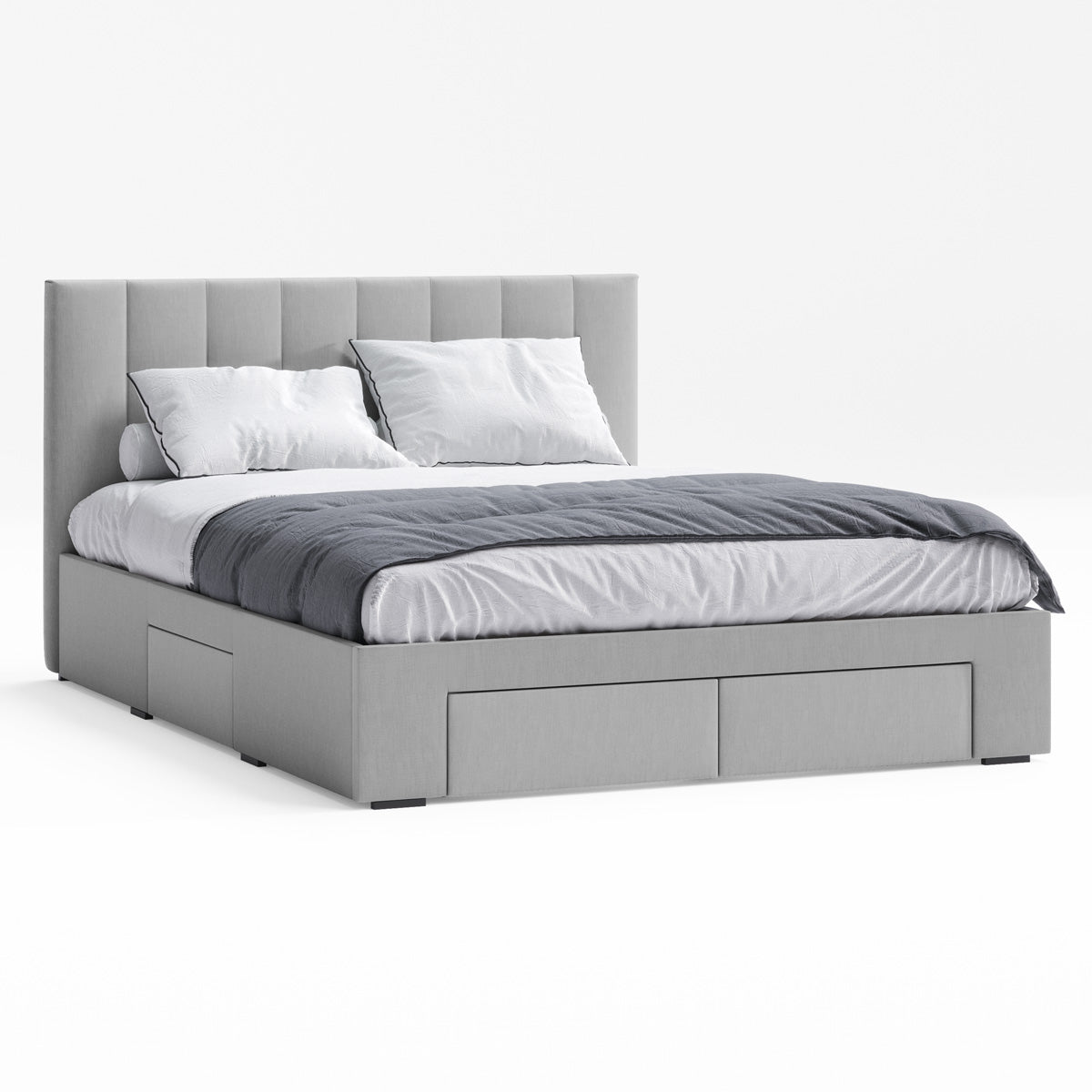 Ormond Storage Bed Frame with Four Extra Large Drawers (Grey Fabric)