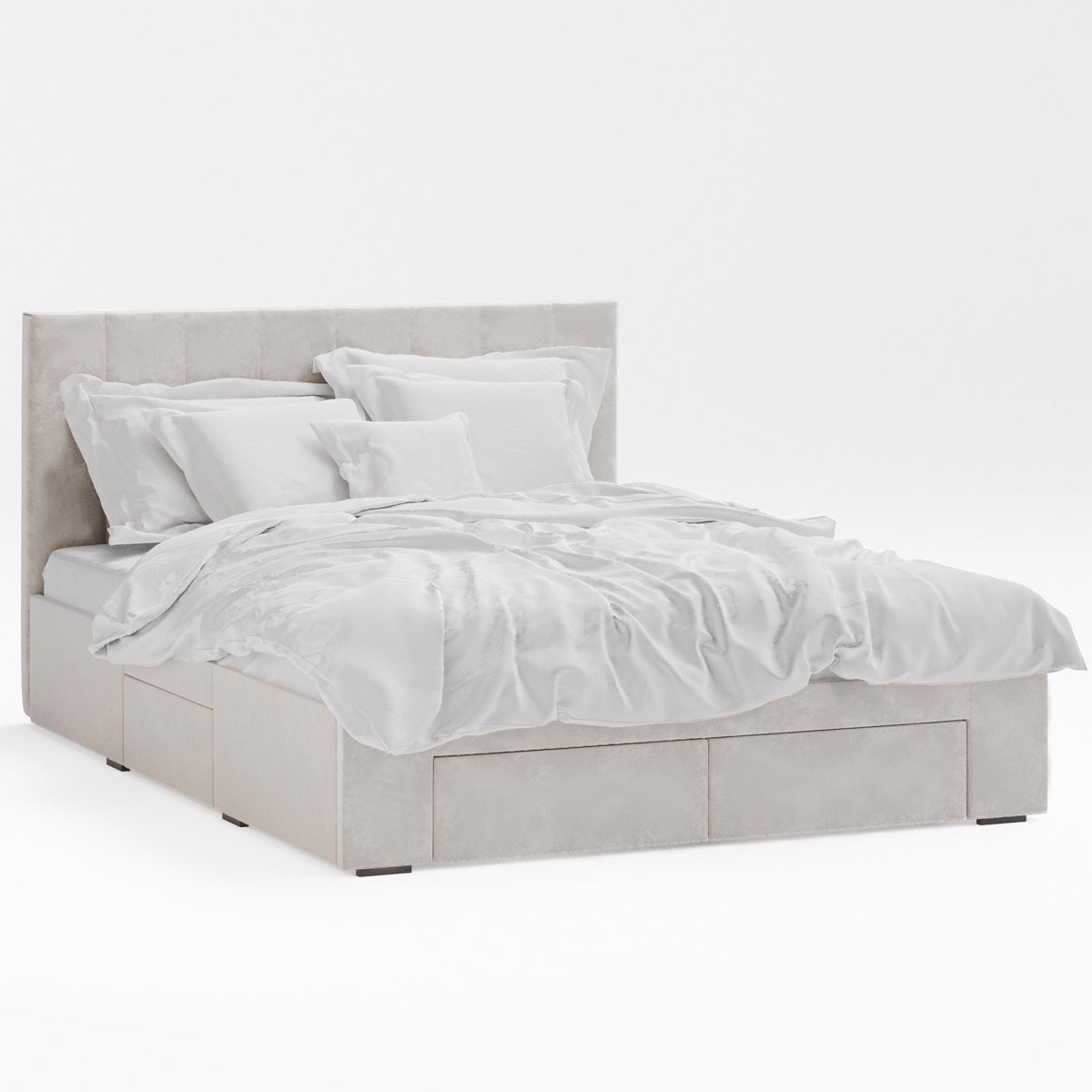 Ormond Storage Bed Frame with Four Extra Large Drawers (Taupe White Velvet)