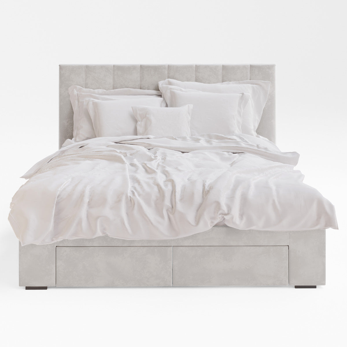 Ormond Storage Bed Frame with Four Extra Large Drawers (Taupe White Velvet)