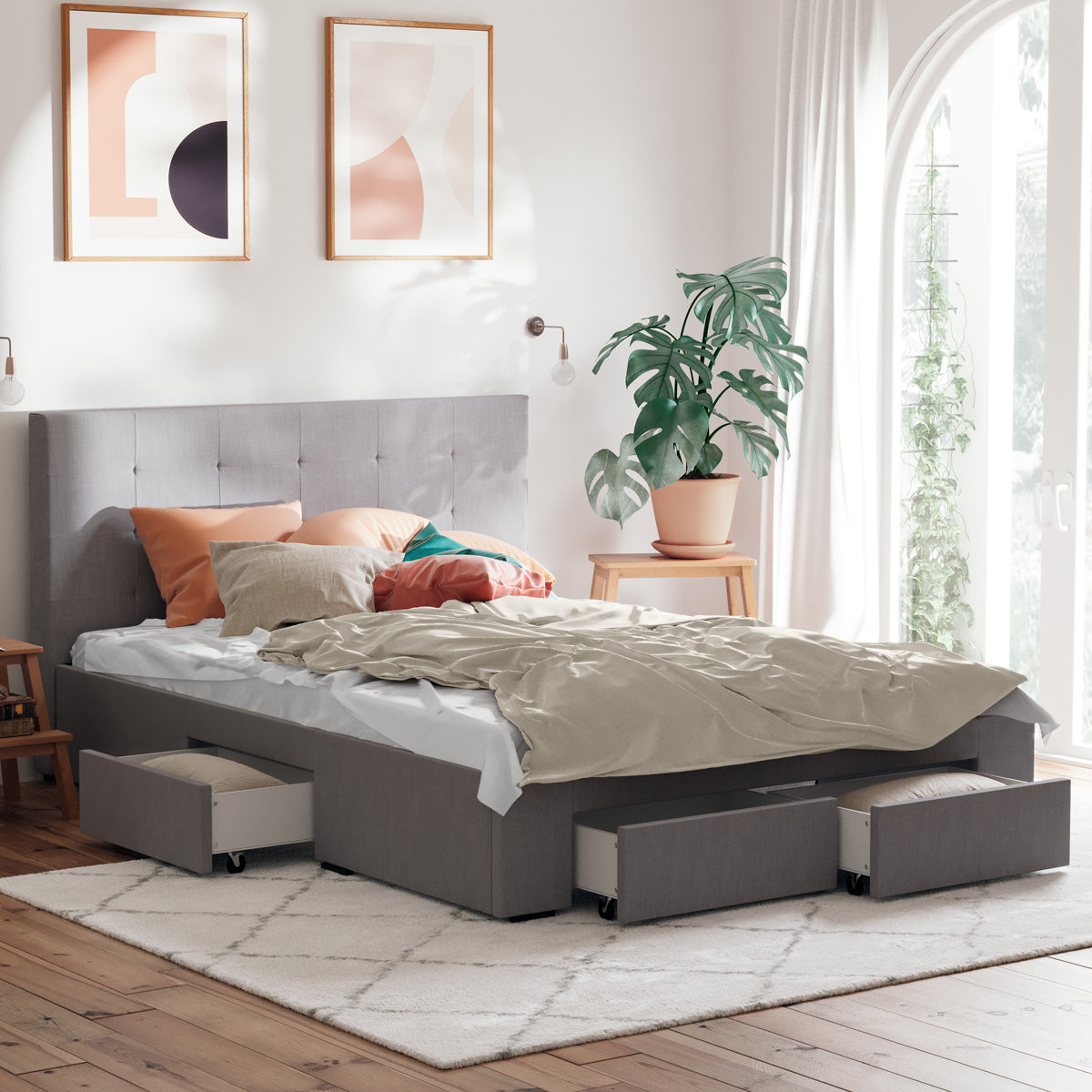Grey Audrey Storage Bed Frame with Aspen Bedside Tables Package
