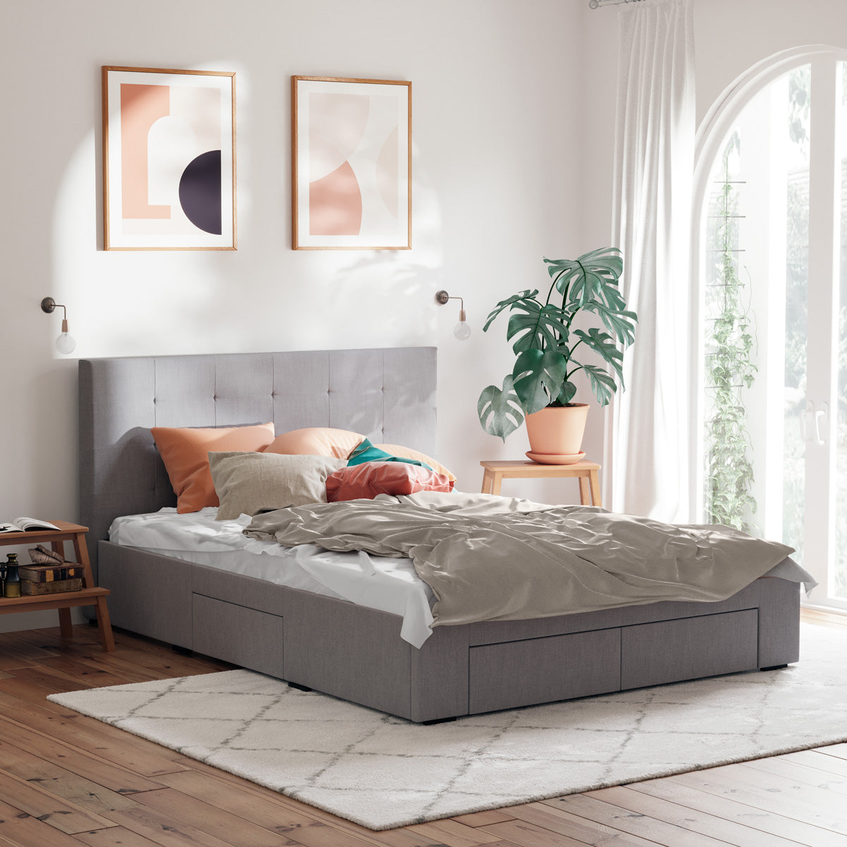 Grey Audrey Storage Bed Frame with Heston Bedside Tables Package