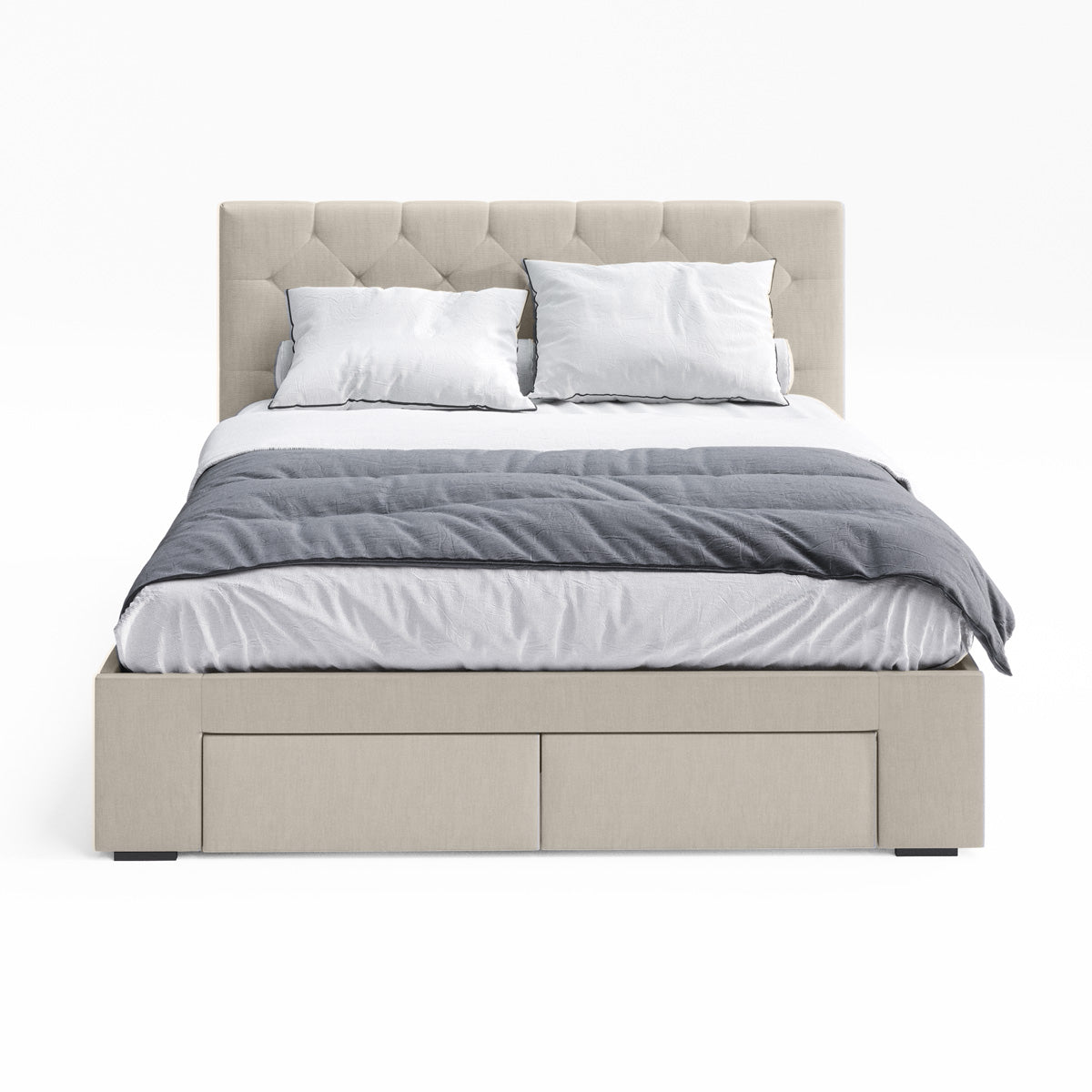 Webster Bed Frame with Four Storage Drawers (Natural Beige Fabric)