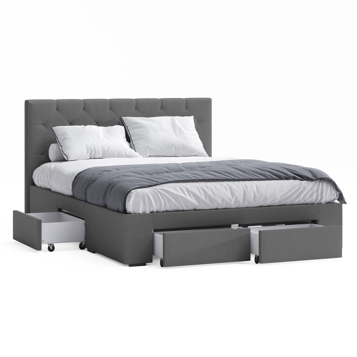 Webster Bed Frame with Four Storage Drawers (Charcoal Fabric)
