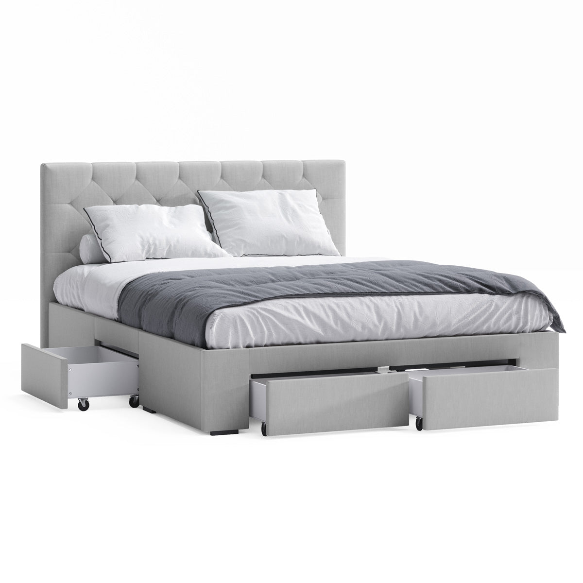 Webster Bed Frame with Four Storage Drawers (Grey Fabric)