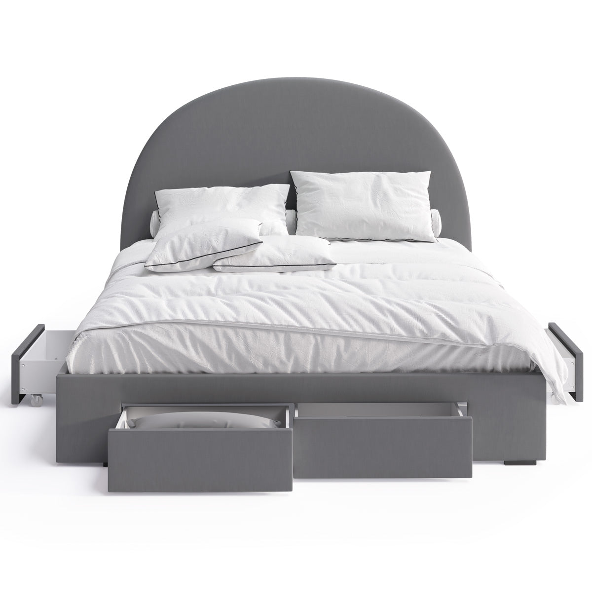 Arch Bed Frame with Four Storage Drawers (Charcoal Fabric)