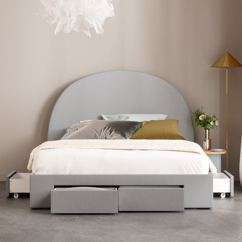 Arch Bed Frame with Four Storage Drawers (Grey Fabric)