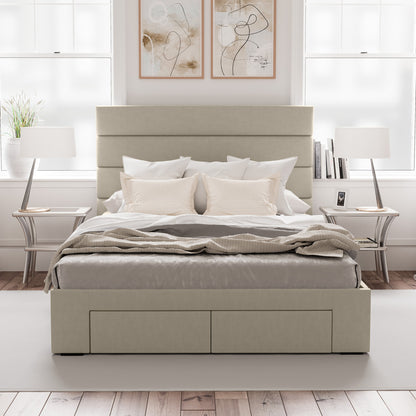 Benny Bed Frame with Four Storage Drawers (Natural Beige Fabric)