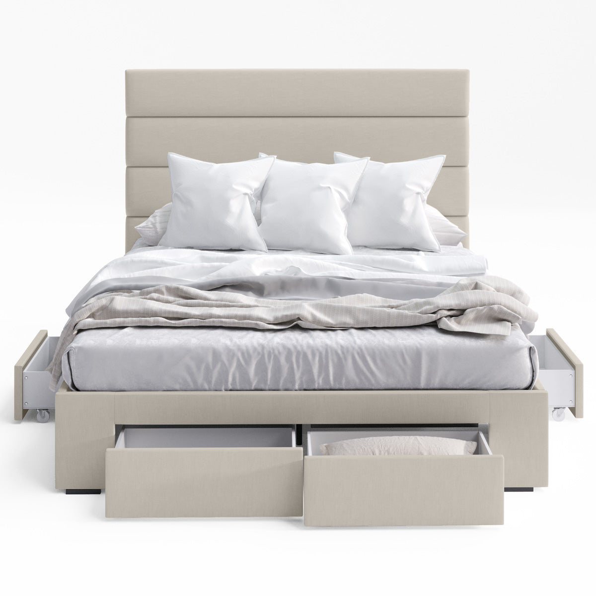 Benny Bed Frame with Four Storage Drawers (Natural Beige Fabric)