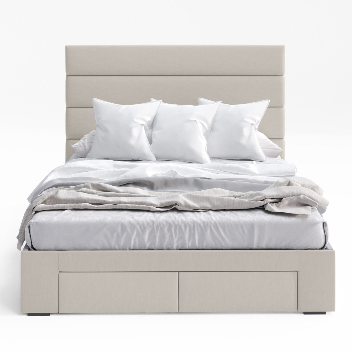 Benny Bed Frame with Four Storage Drawers (Natural Beige Fabric)