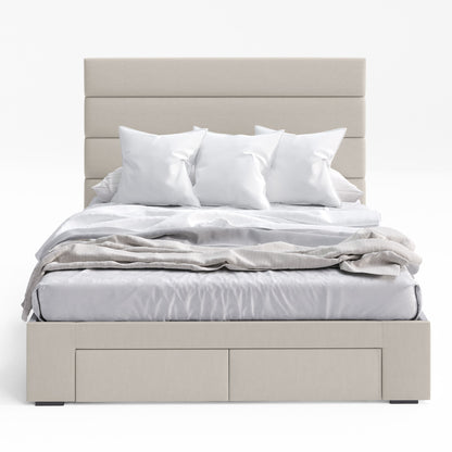 Benny Bed Frame with Four Storage Drawers (Natural Beige Fabric)