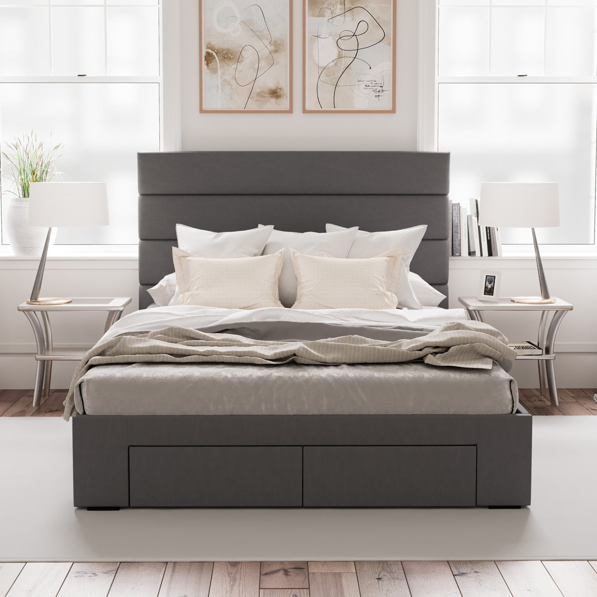 Charcoal Benny Storage Bed Frame with Aspen Bedside Tables Package