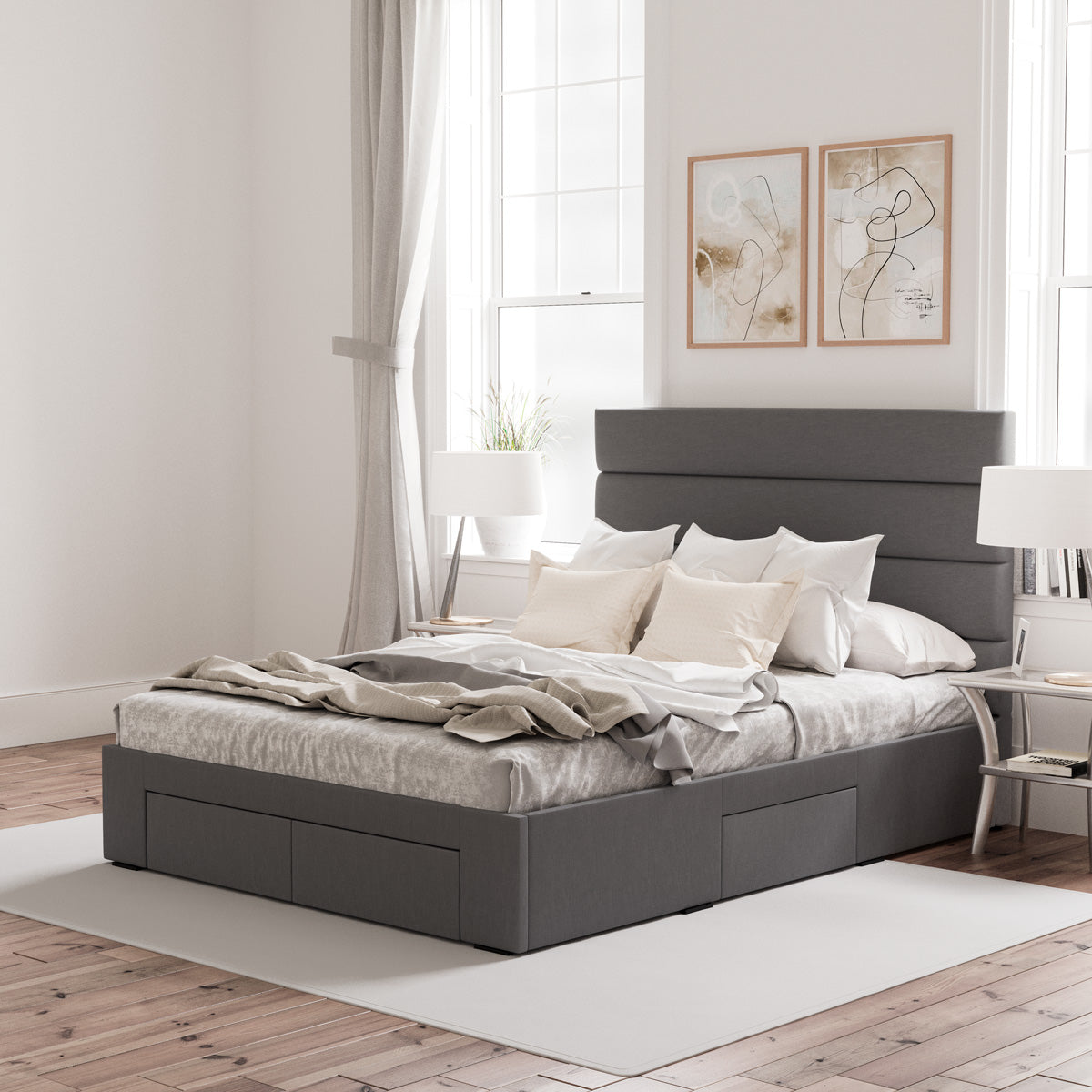 Benny Bed Frame with Four Storage Drawers (Charcoal Fabric)