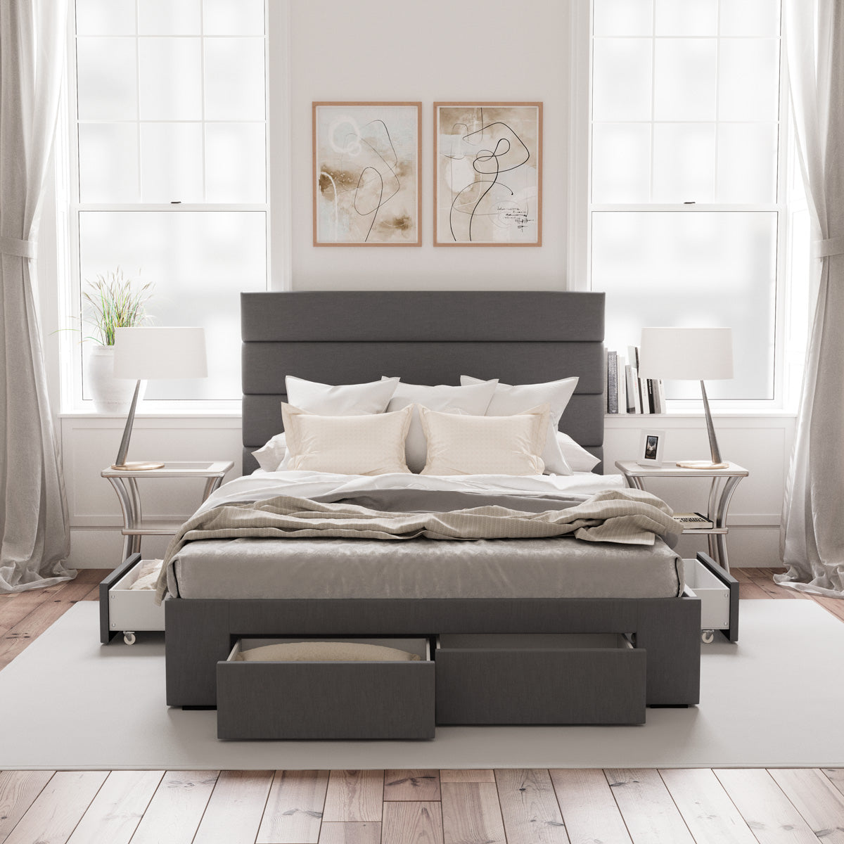 Charcoal Benny Storage Bed Frame with Aspen Bedside Tables Package