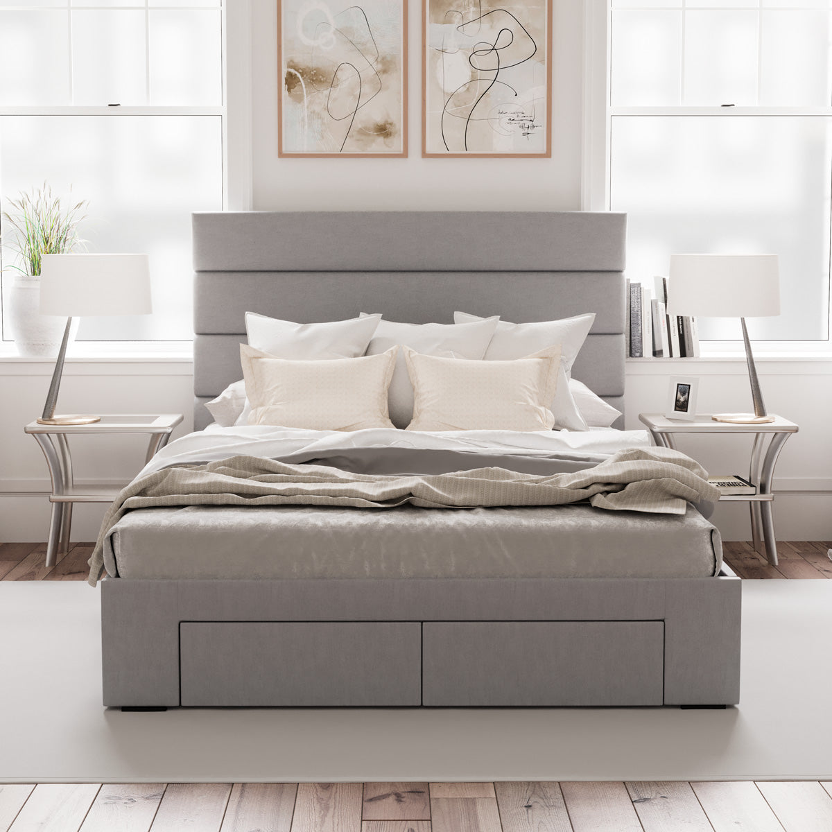 Benny Bed Frame with Four Storage Drawers (Grey Fabric)