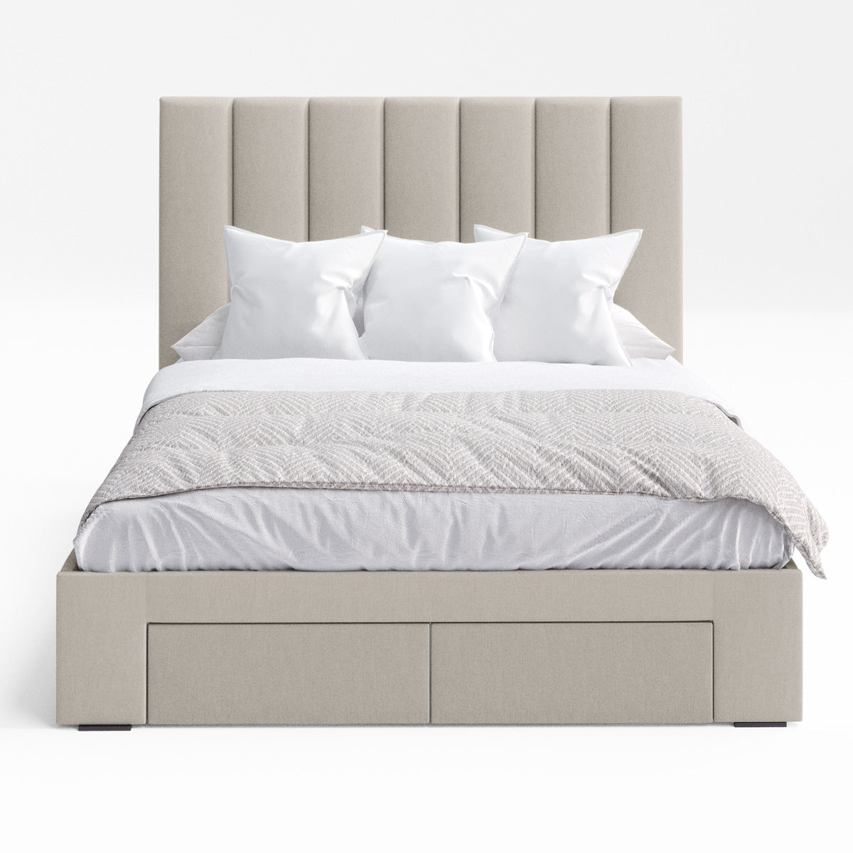 Celine Bed Frame with Four Storage Drawers (Natural Beige Fabric)