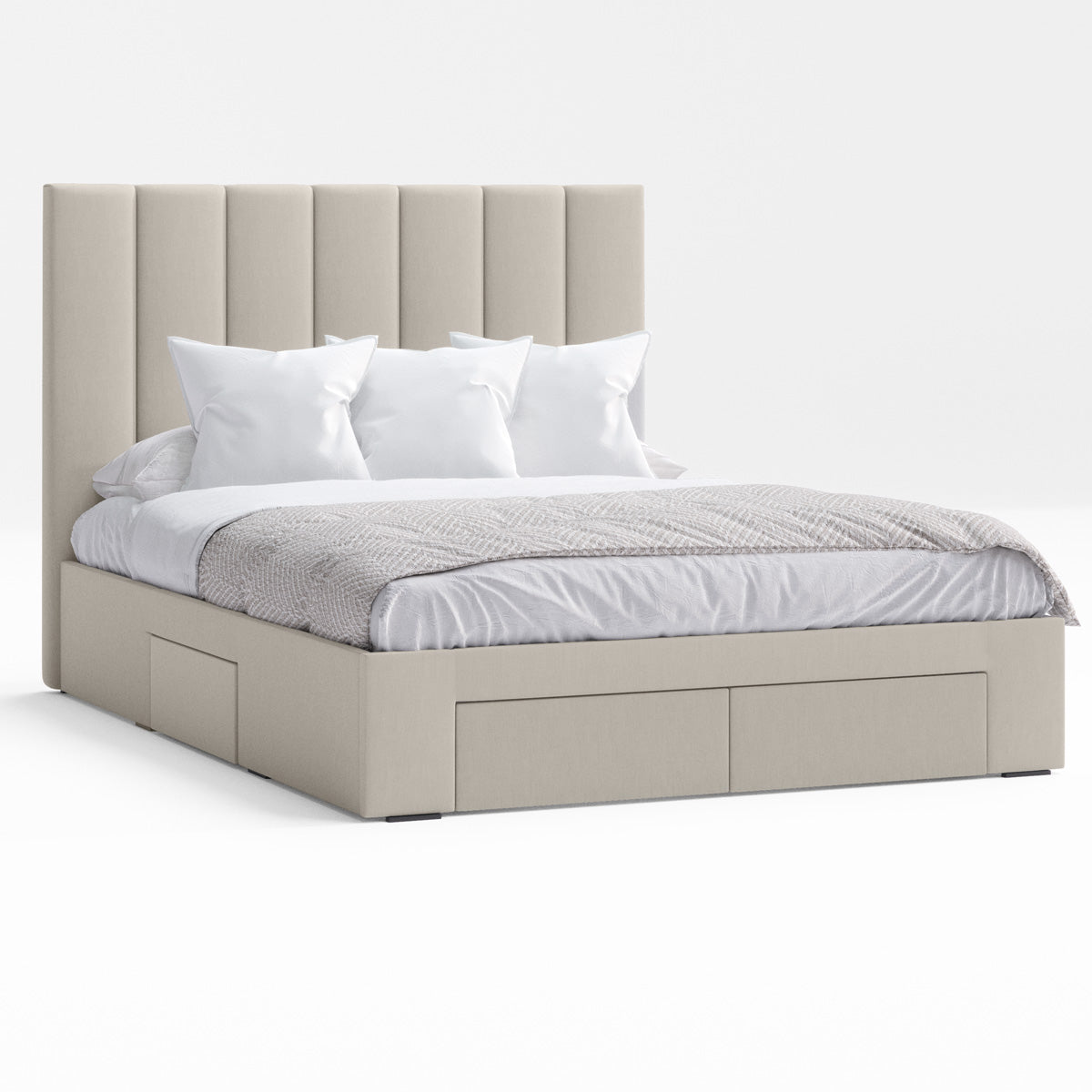 Celine Bed Frame with Four Extra Large Drawers (Natural Beige Fabric)