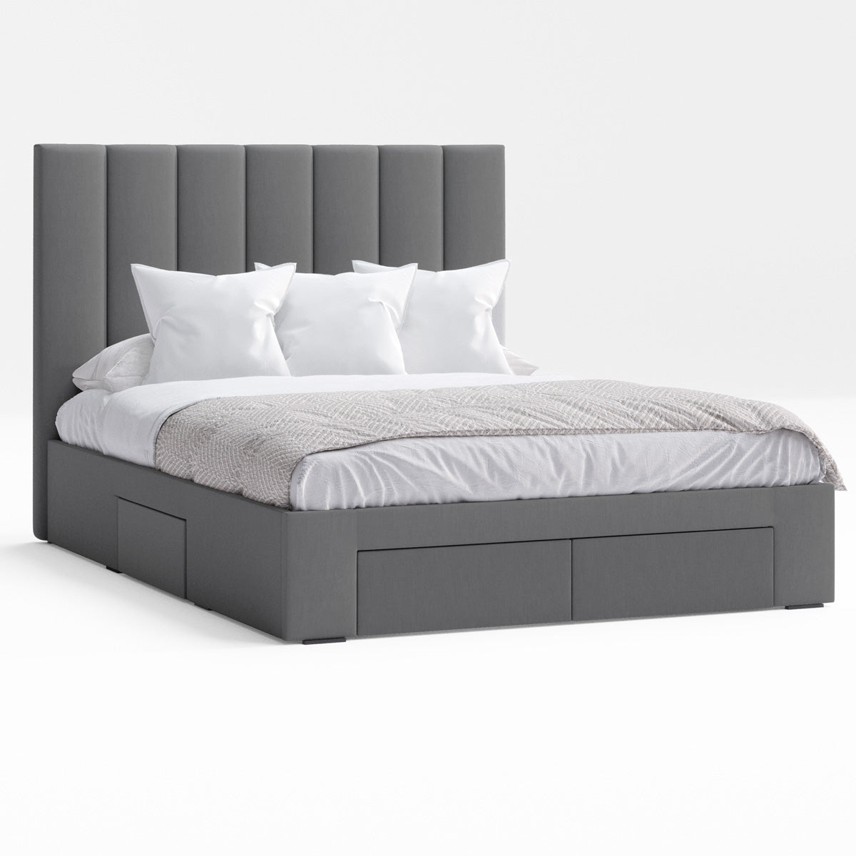Celine Bed Frame with Four Extra Large Drawers (Charcoal Fabric)