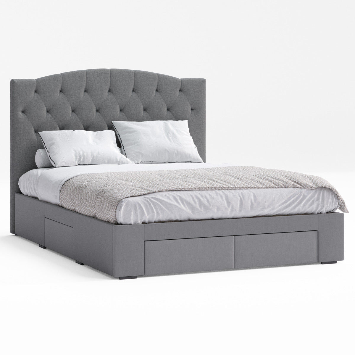 Charlotte Curved Bed Frame with Four Storage Drawers (Charcoal Fabric)