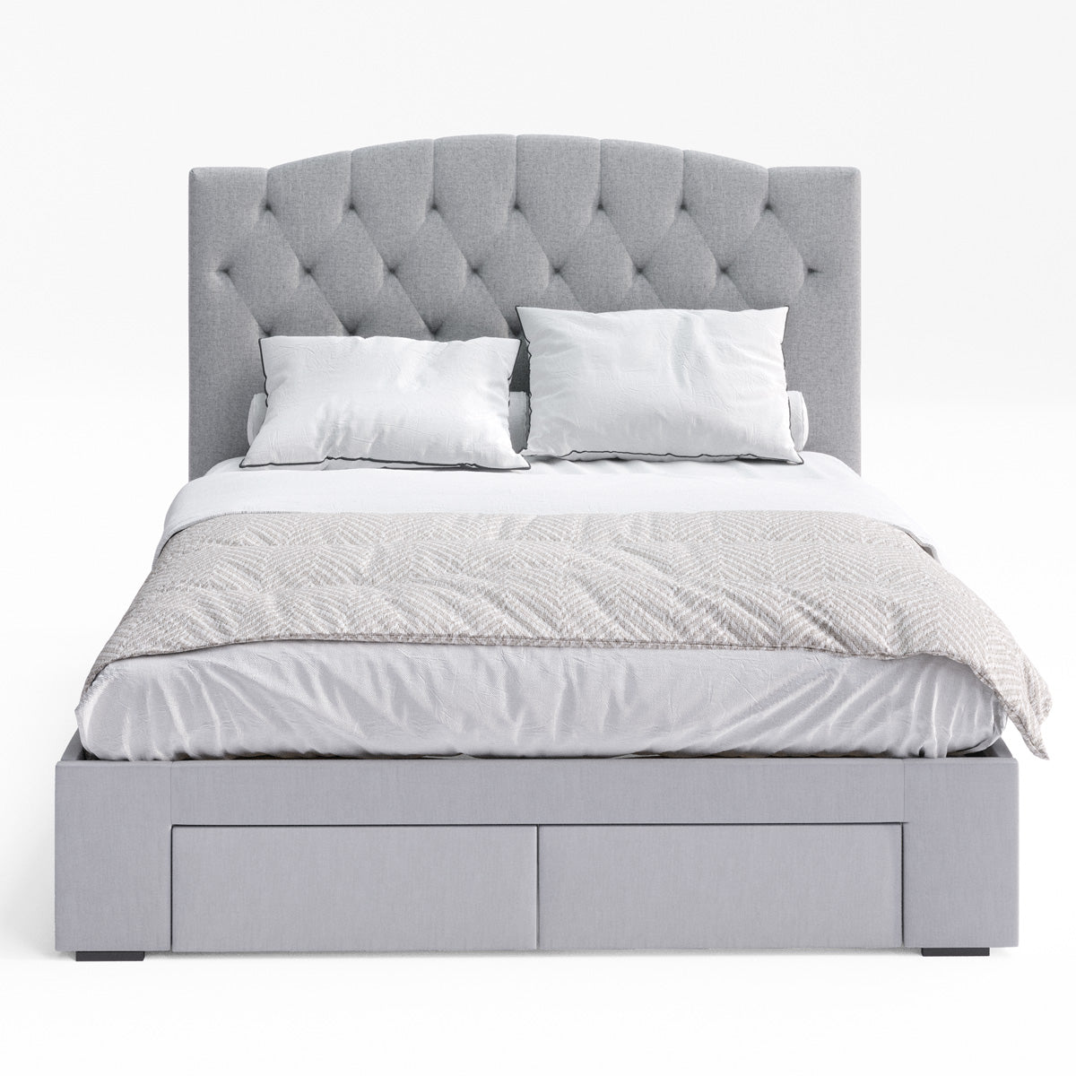 Charlotte Curved Bed Frame with Four Storage Drawers (Grey Fabric)