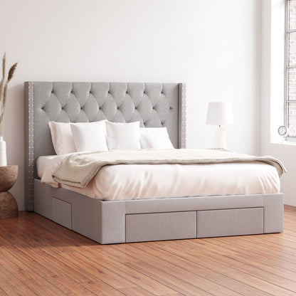 Grey Leonora Storage Bed Frame with Aspen Bedside Tables Package
