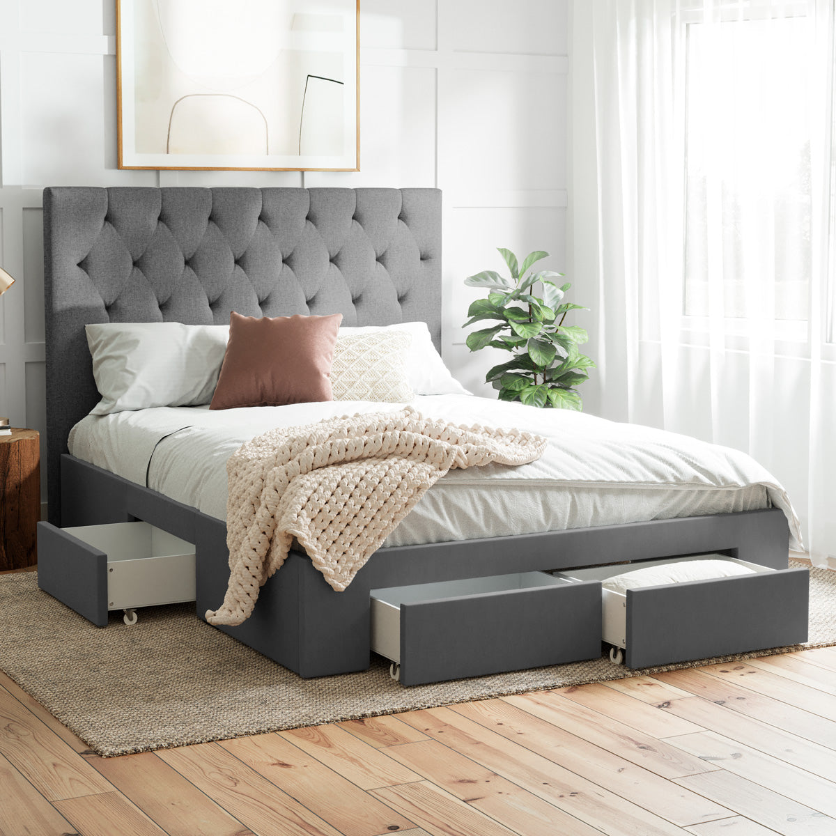 Charcoal Fenwick Storage Bed Frame with Aspen Bedside Tables Package