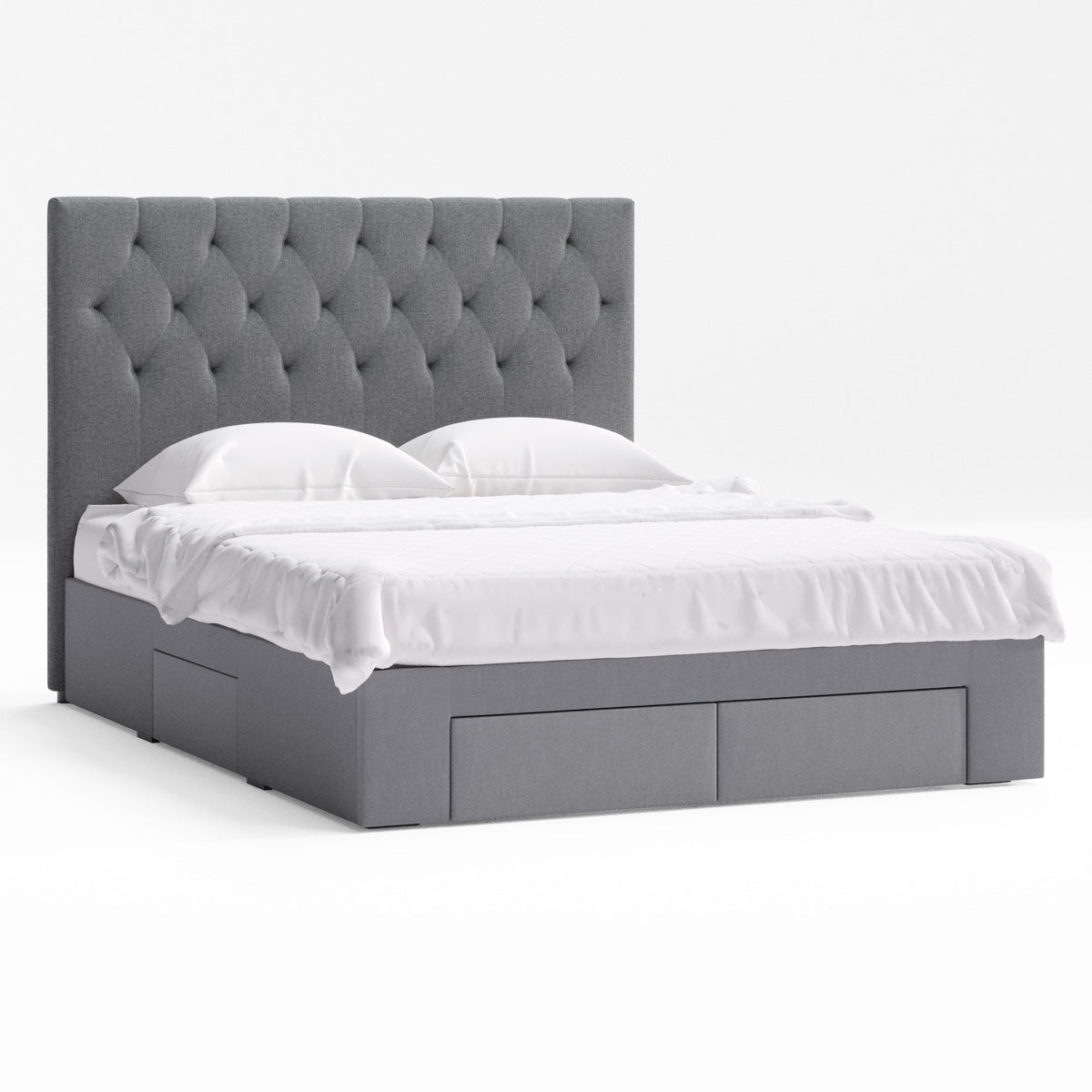 Fenwick Bed Frame with Four Storage Drawers (Charcoal Fabric)