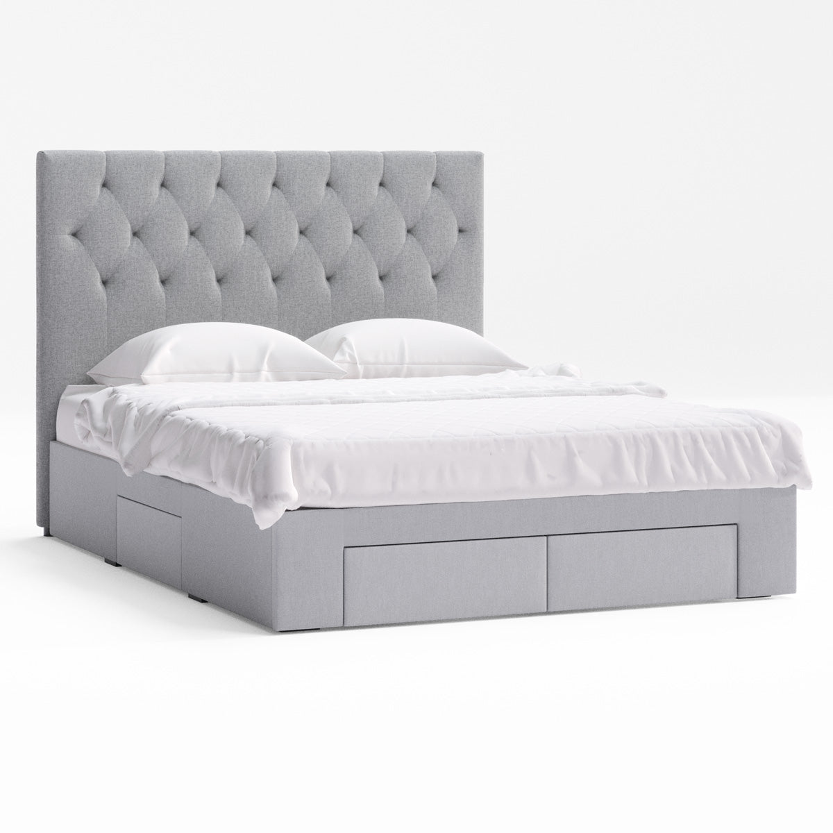 Fenwick Bed Frame with Four Storage Drawers (Grey Fabric)
