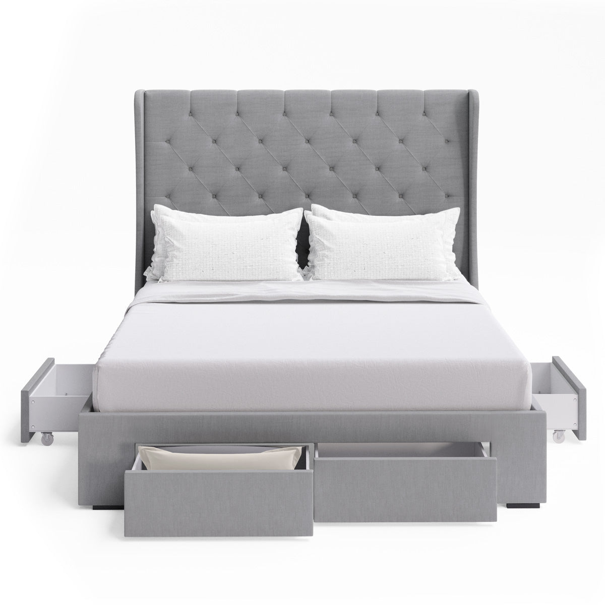 Windsor Winged Bed Frame with Four Storage Drawers (Grey Fabric)