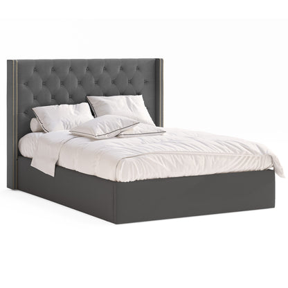 Giselle Gas Lift Storage Wing Bed Frame with Studs (Charcoal Fabric)