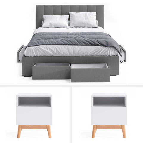 Charcoal Ormond Storage Bed Frame with Aspen Bedside Tables Package