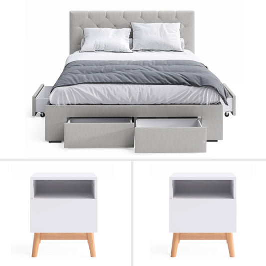 Grey Webster Storage Bed Frame with Aspen Bedside Tables Package