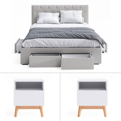 Grey Webster Storage Bed Frame with Aspen Bedside Tables Package