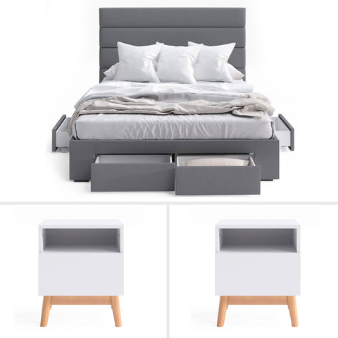 Charcoal Benny Storage Bed Frame with Aspen Bedside Tables Package