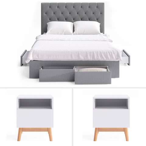 Charcoal Fenwick Storage Bed Frame with Aspen Bedside Tables Package