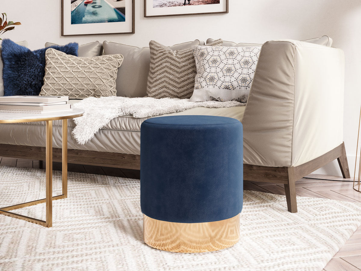 Ella Velvet Ottoman Stool 42cm (Navy Blue)