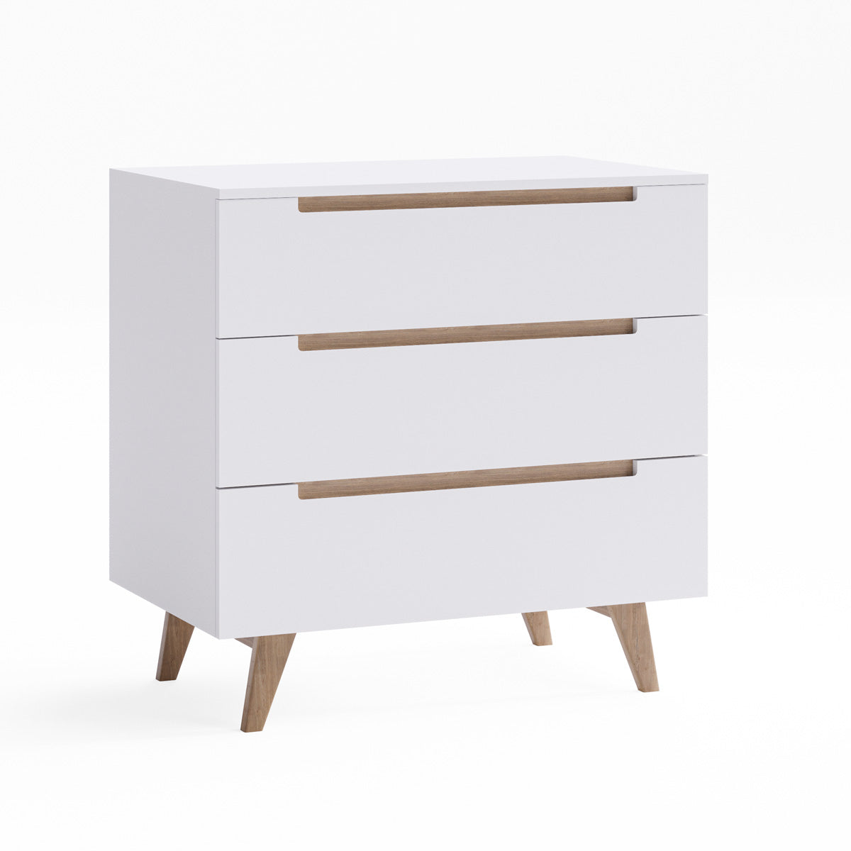 White Three Drawer Chest Unit with Solid Oak Legs (Olsen Collection)