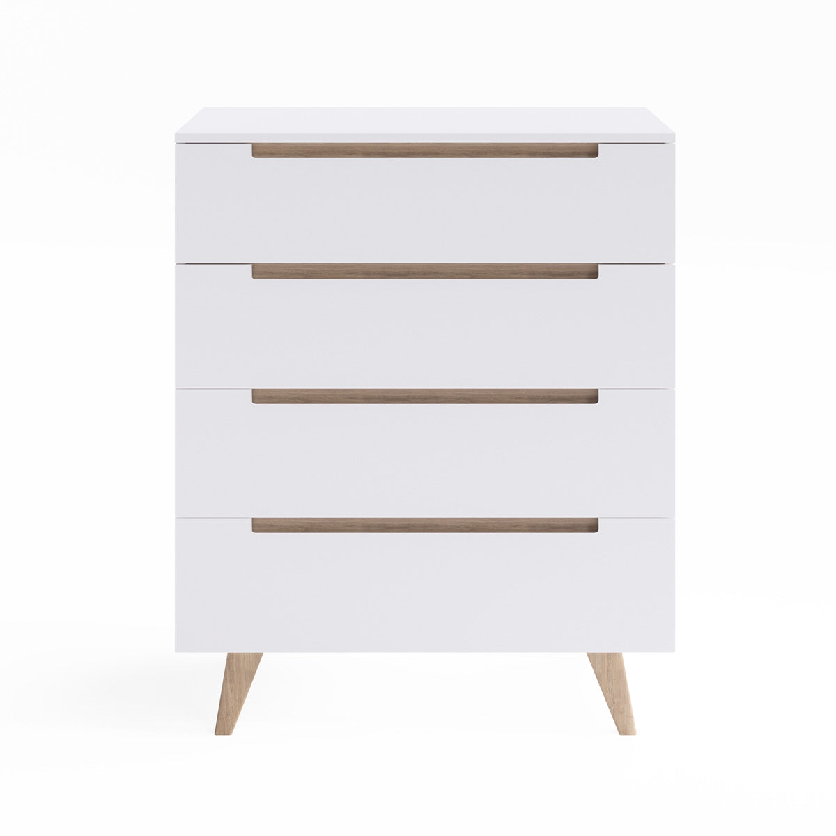 White Four Drawer Tallboy Unit with Solid Oak Legs (Olsen Collection)