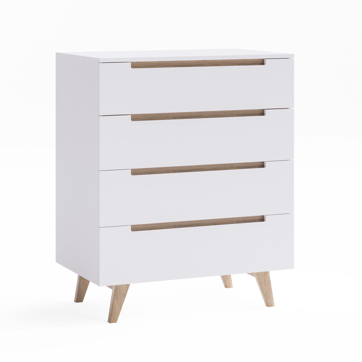 White Four Drawer Tallboy Unit with Solid Oak Legs (Olsen Collection)