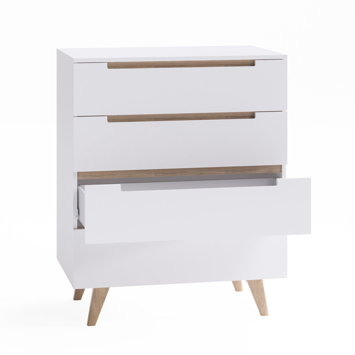 White Four Drawer Tallboy Unit with Solid Oak Legs (Olsen Collection)