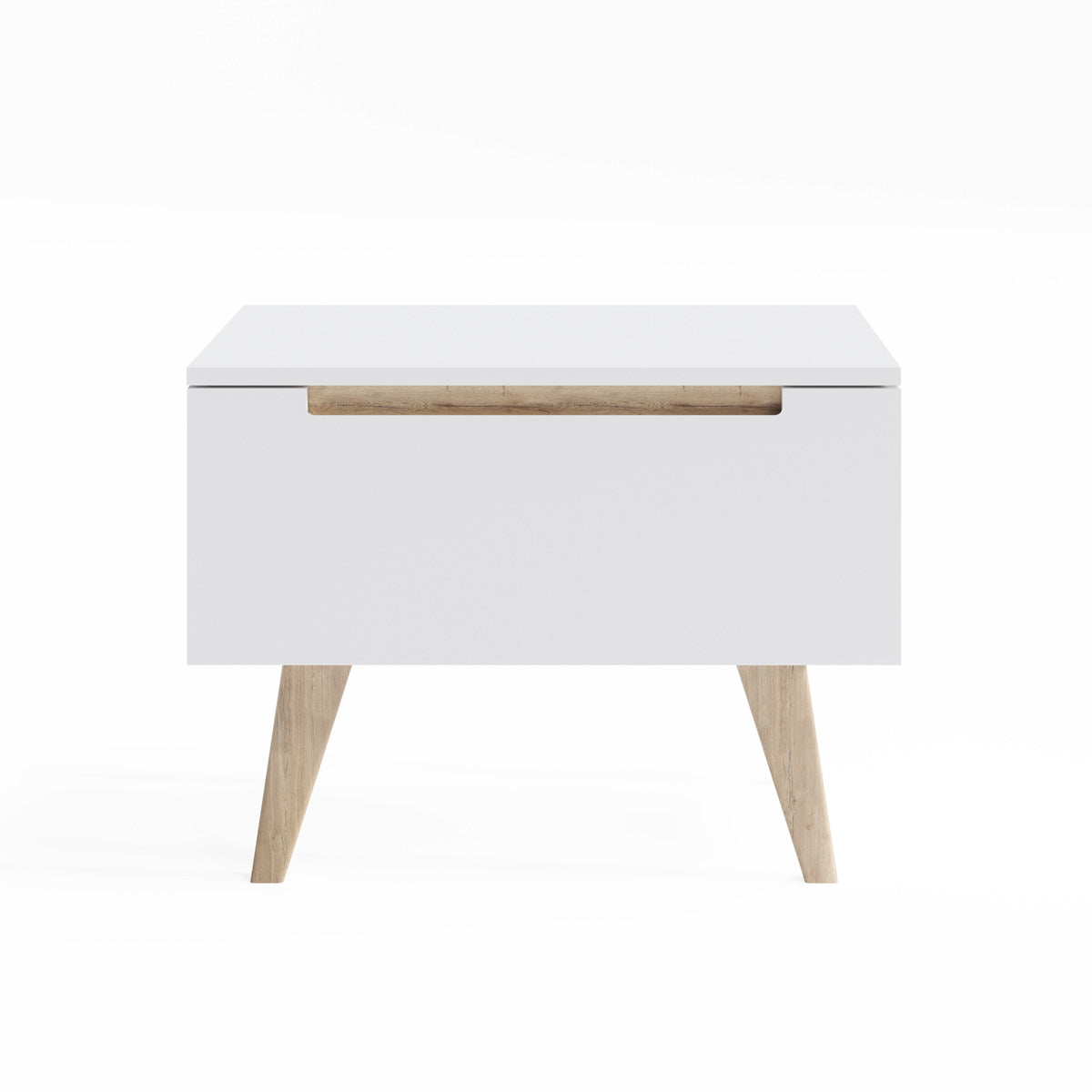 White Wooden Bedside Table with Solid Oak Legs (Olsen Collection)