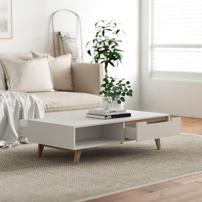 White Coffee Table with Solid Oak Legs (Olsen Collection)