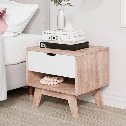 Wooden Bedside Table with White Drawer (Bjorn Collection)