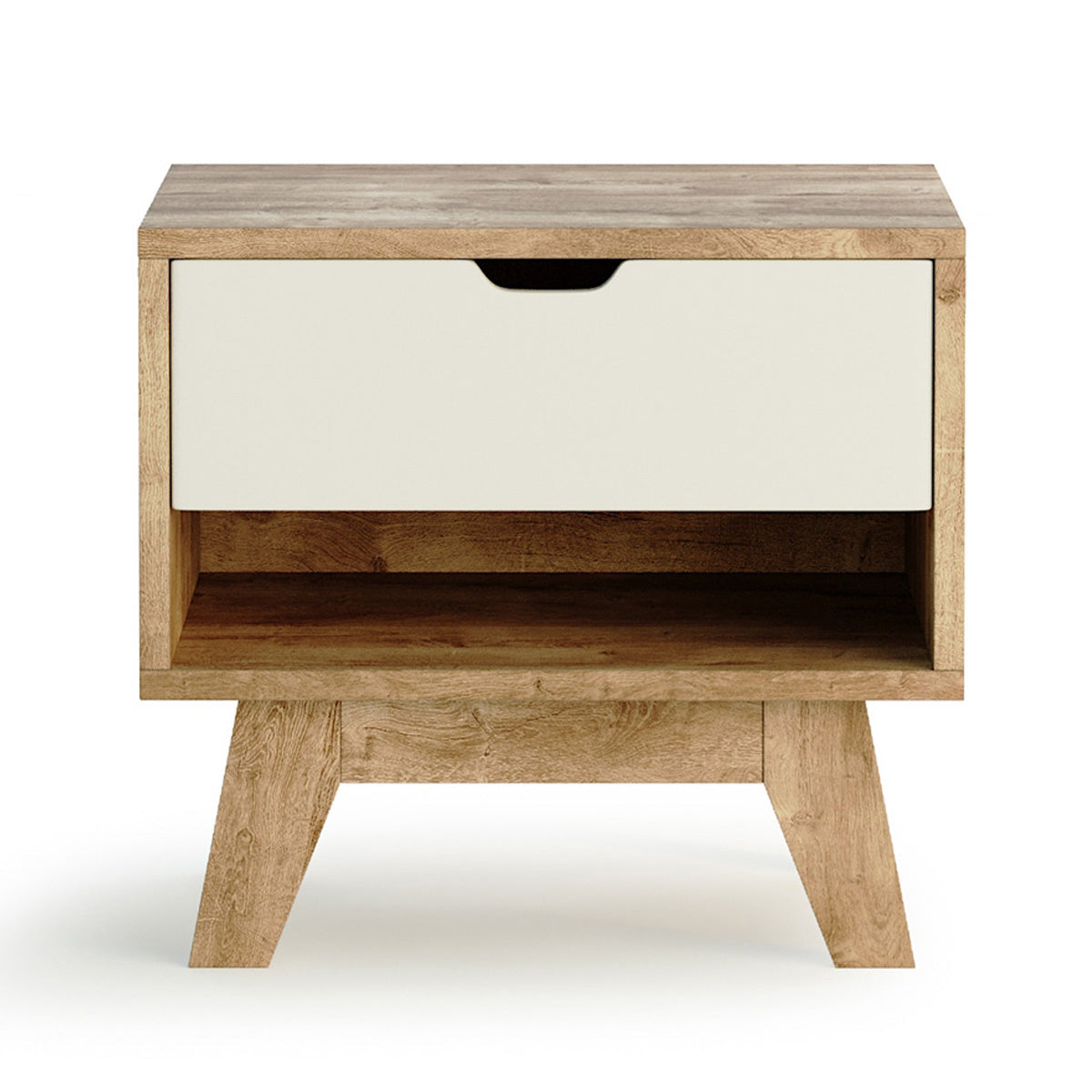 Wooden Bedside Table with White Drawer (Bjorn Collection)