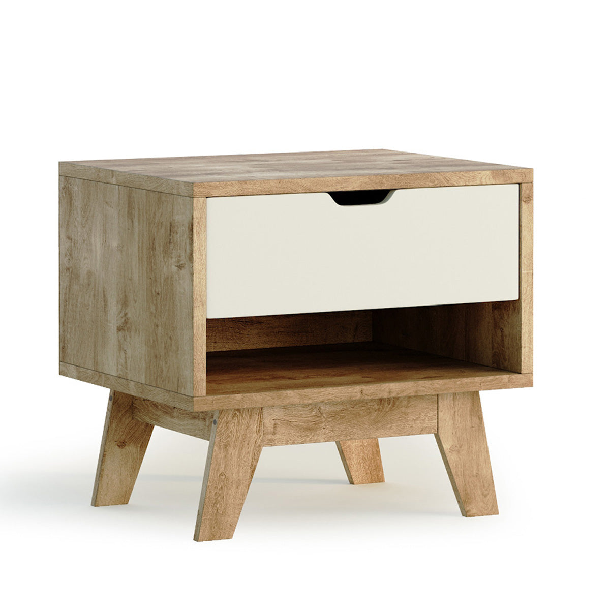 Wooden Bedside Table with White Drawer (Bjorn Collection)