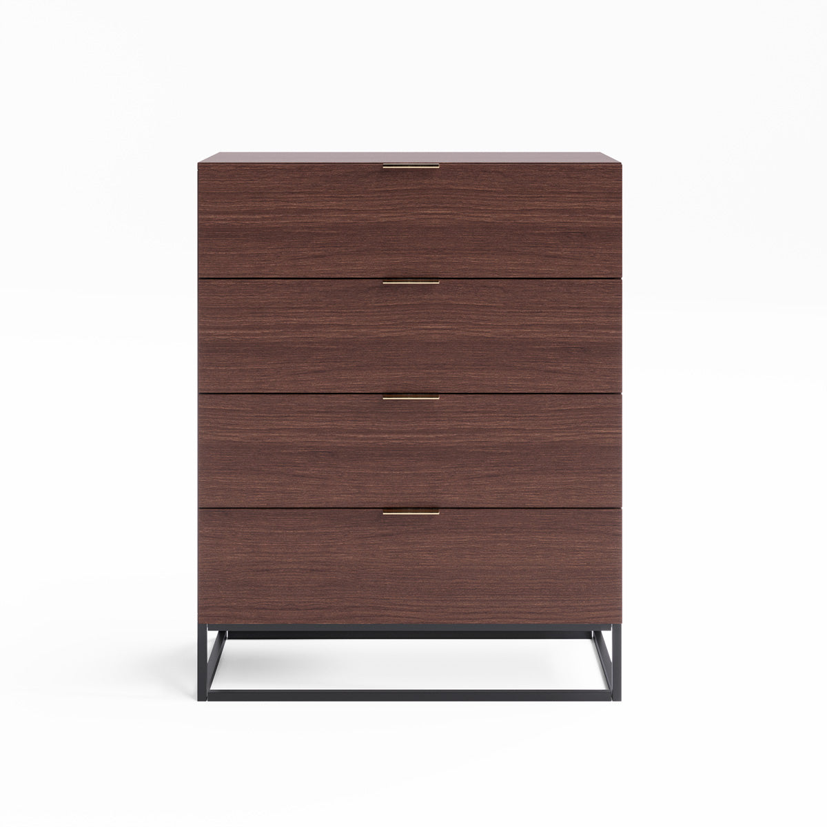 Walnut Four Drawer Tallboy Unit With Metal Base (Darcy Collection)