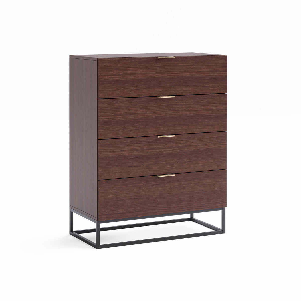 Walnut Four Drawer Tallboy Unit With Metal Base (Darcy Collection)