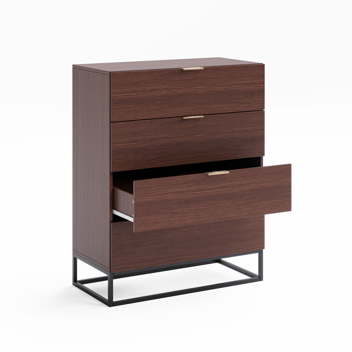 Walnut Four Drawer Tallboy Unit With Metal Base (Darcy Collection)