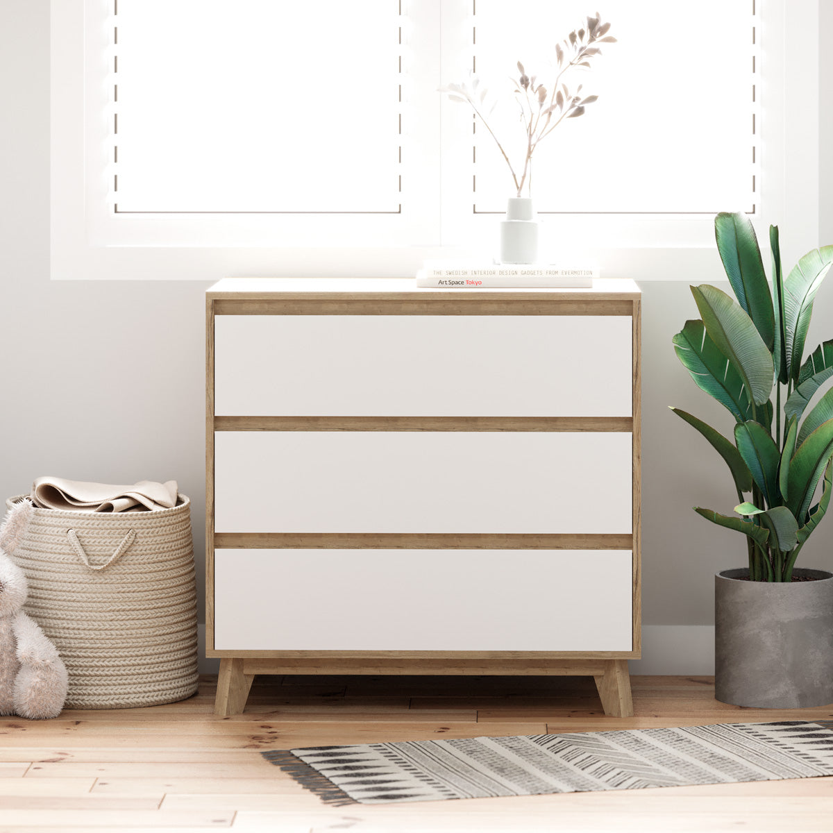 Three Drawer Wooden Bedroom Chest of Drawers (Kinfolk Collection)